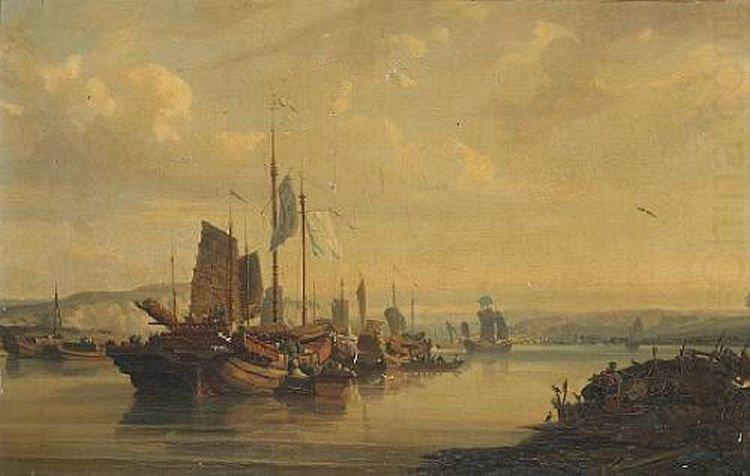 A View of Junks on the Pearl River, Auguste Borget